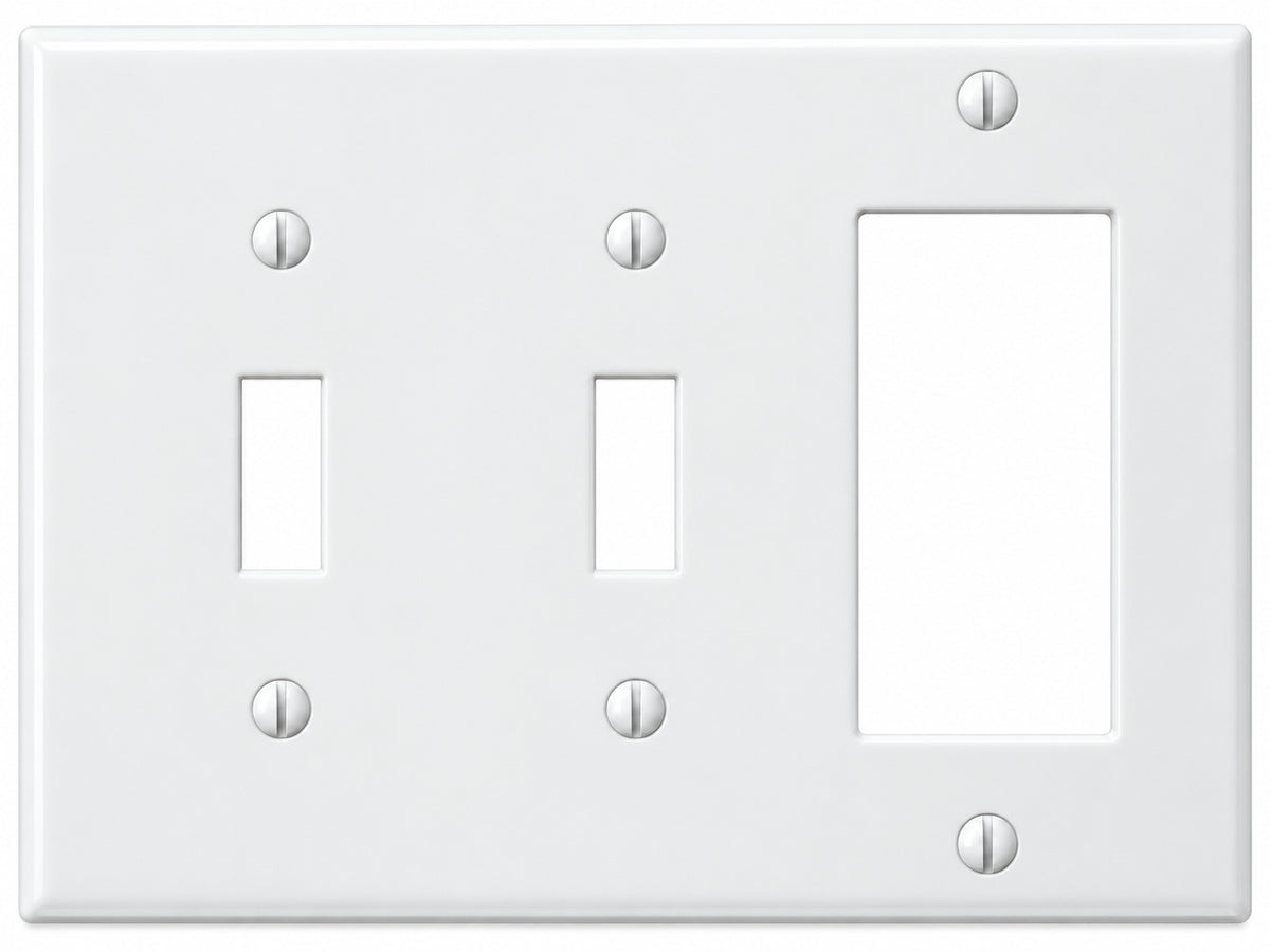 3-Gang, Standard Size, 2 Toggle & 1 Rocker/GFI, White Thermoplastic Wall Plate Cover
