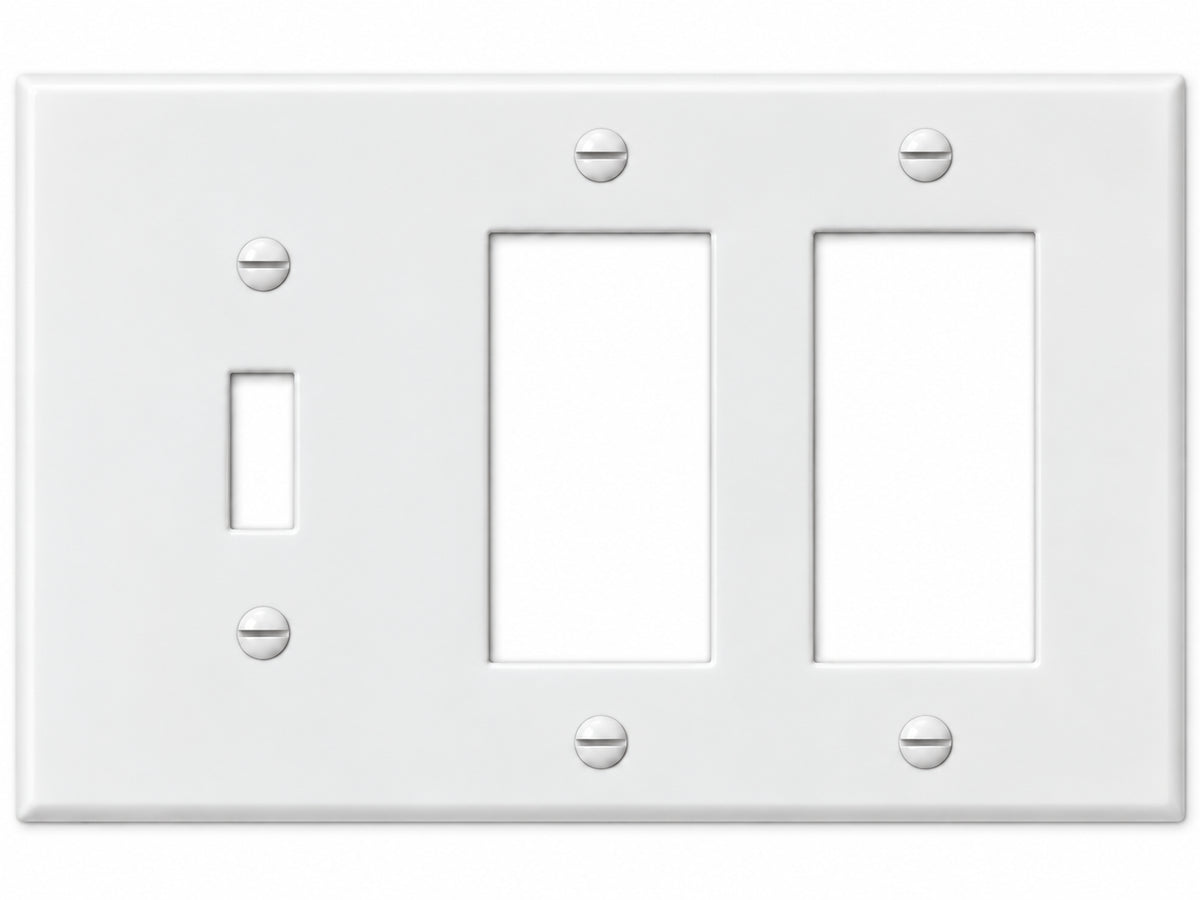3-Gang, Standard Size, 1 Toggle & 2 Rocker/GFI, White Thermoplastic Wall Plate Cover