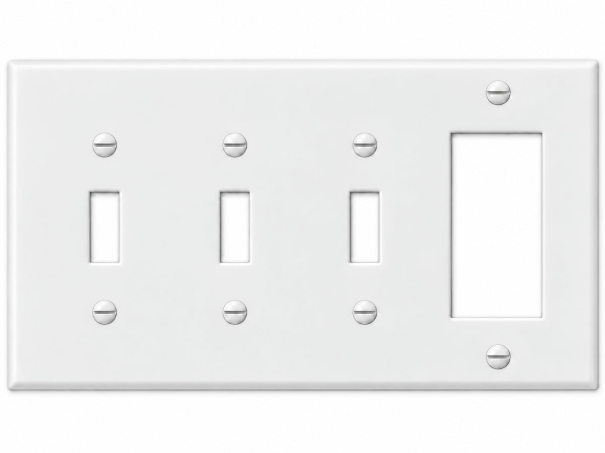 4-Gang, Standard Size, 3 Toggle & 1 Rocker/GFI, White Thermoplastic Wall Plate Cover