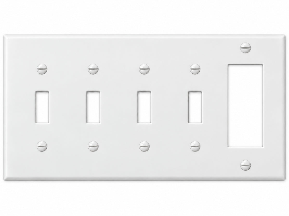 5-Gang, Standard Size, 4 Toggle & 1 Rocker/GFI, White Thermoplastic Wall Plate Cover