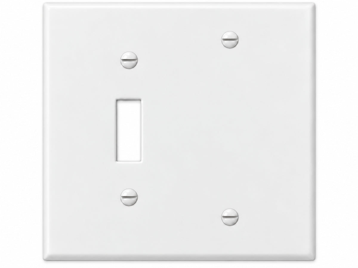2-Gang, Standard Size, 1 Toggle & 1 Blank, White Thermoplastic Wall Plate Cover