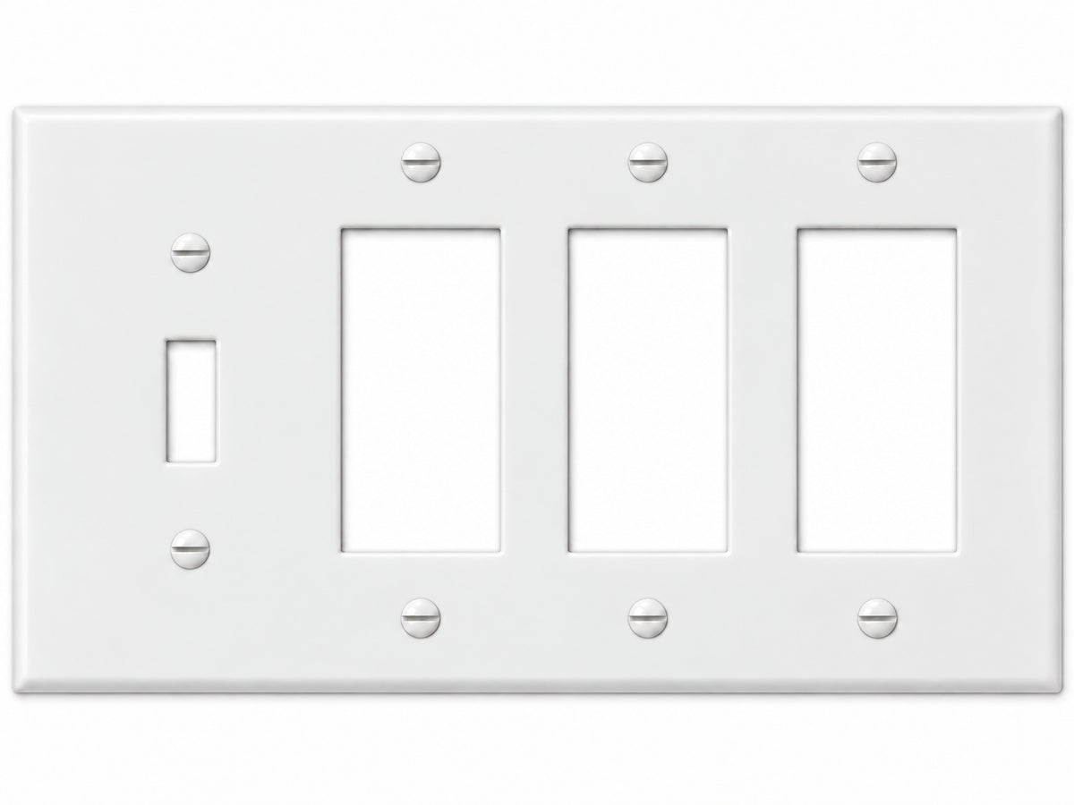 4-Gang, Standard Size, 1 Toggle & 3 Rocker/GFI, White Thermoplastic Wall Plate Cover