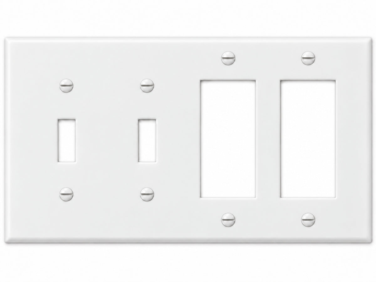 4-Gang, Standard Size, 2 Toggle & 2 Rocker/GFI, White Thermoplastic Wall Plate Cover