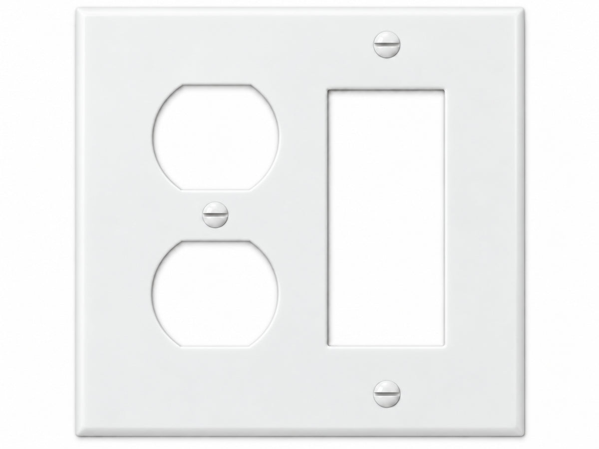 2-Gang, Standard Size, 1 Duplex & 1 Rocker/GFI, White Thermoplastic Wall Plate Cover