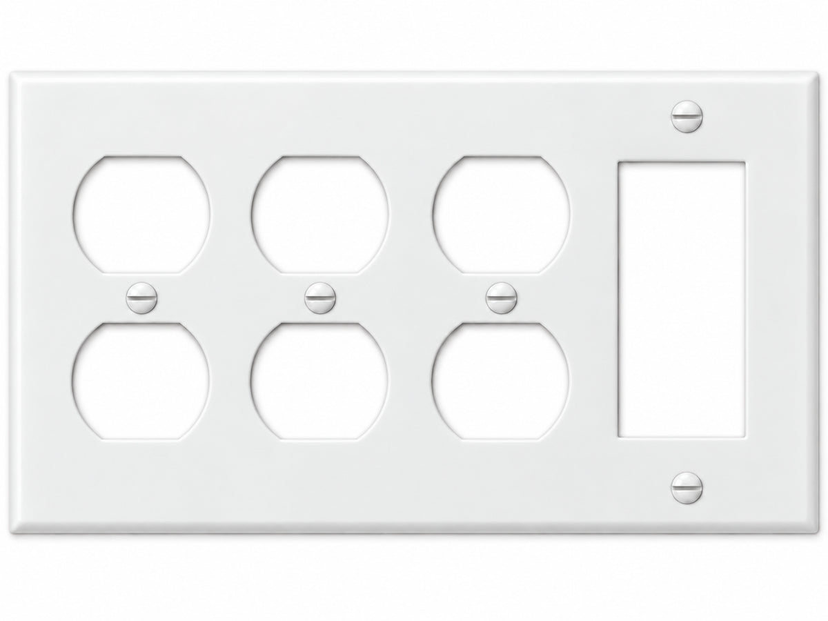 4-Gang, Standard Size, 3 Duplex & 1 Rocker/GFI, White Thermoplastic Wall Plate Cover
