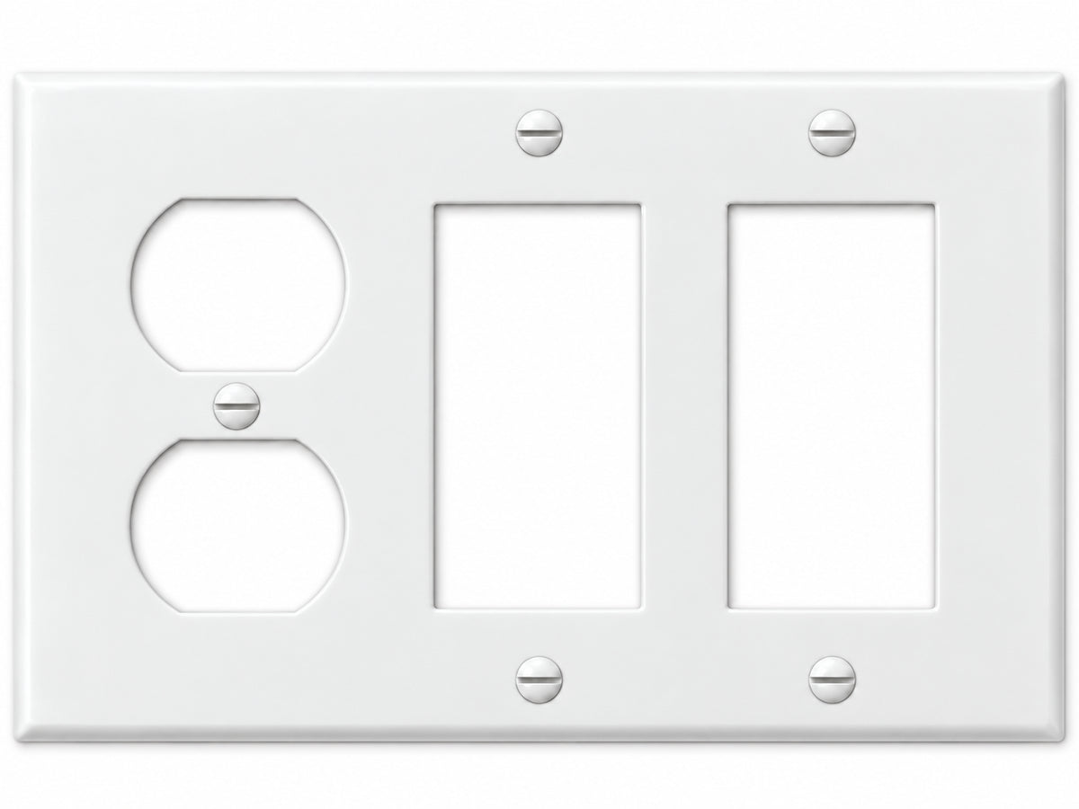 3-Gang, Standard Size, 1 Duplex & 2 Rocker/GFI, White Thermoplastic Wall Plate Cover