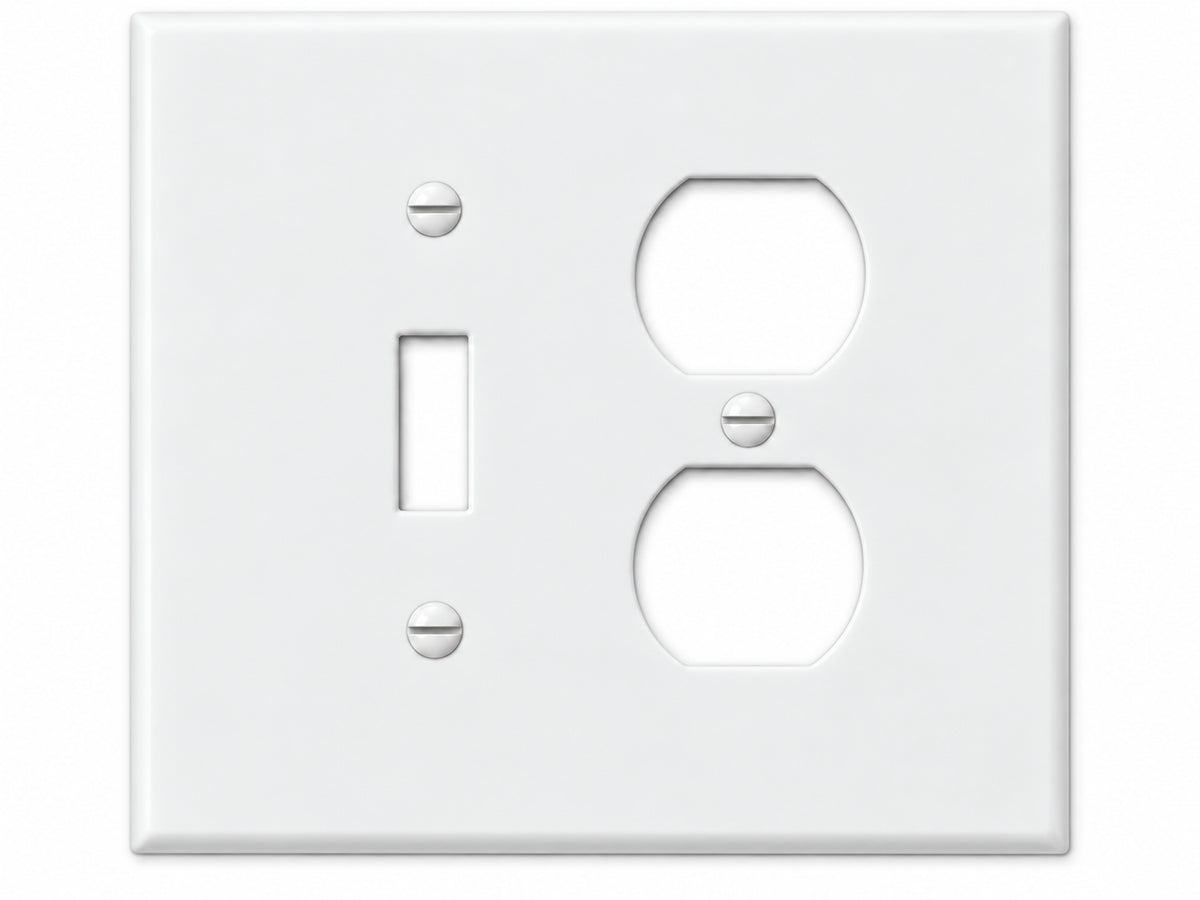 2-Gang, Midi Size, 1 Toggle & 1 Duplex, White Thermoplastic Wall Plate Cover