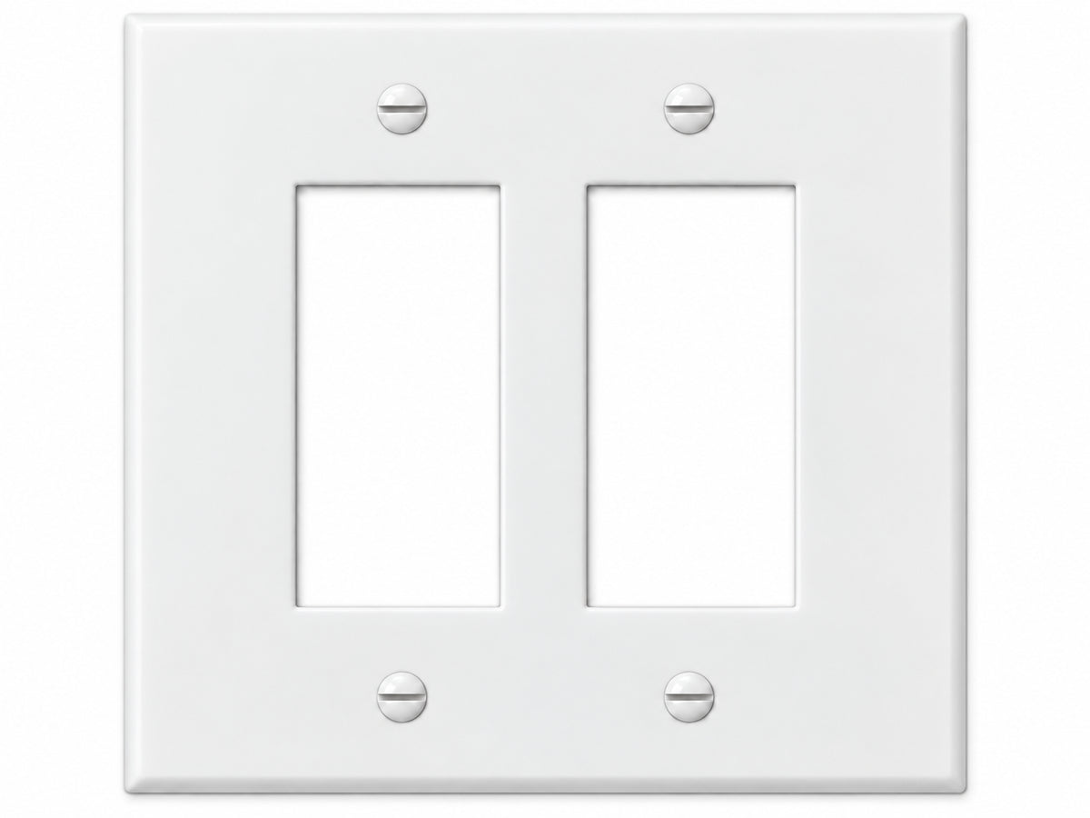 2-Gang, Midi Size, 2 Rocker/GFI, White Thermoplastic Wall Plate Cover