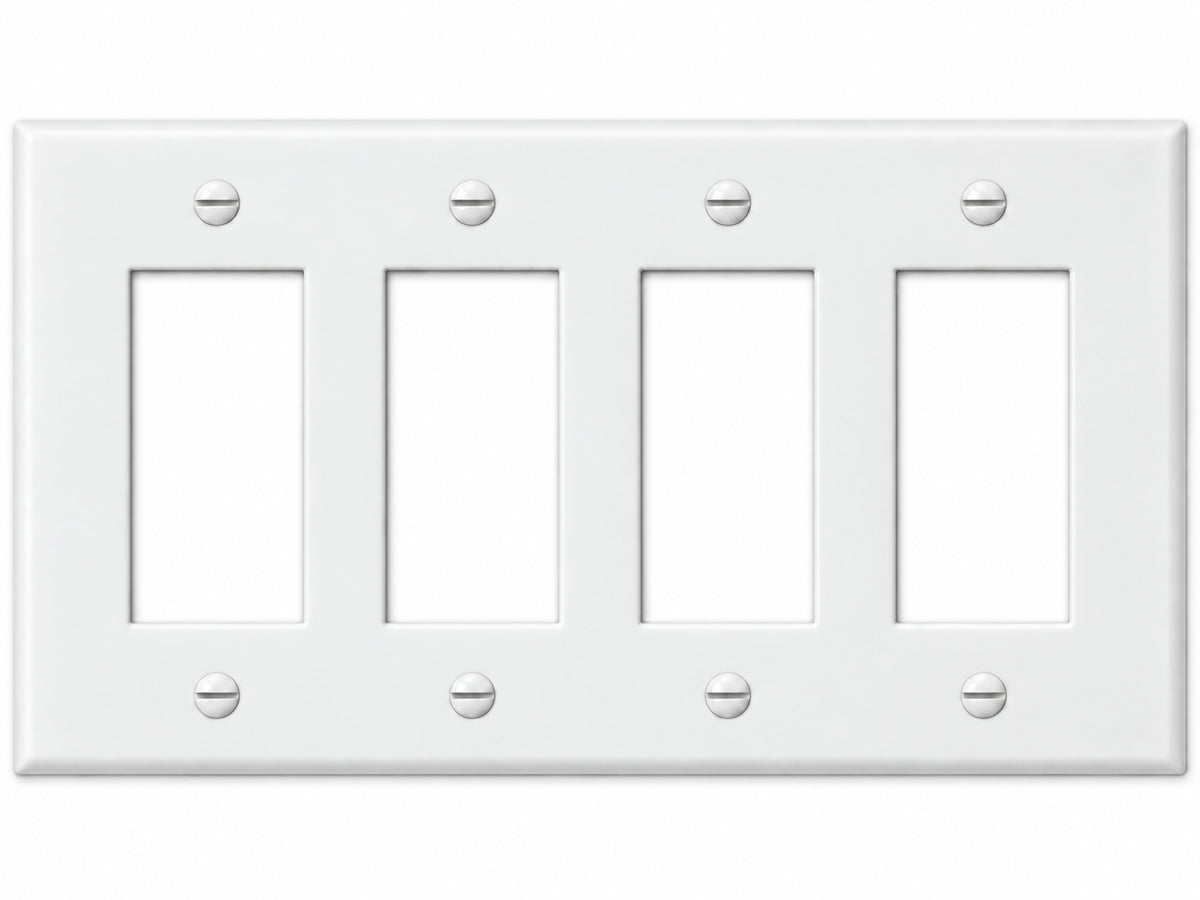 4-Gang, Midi Size, 4 Rocker/GFI, White Thermoplastic Wall Plate Cover