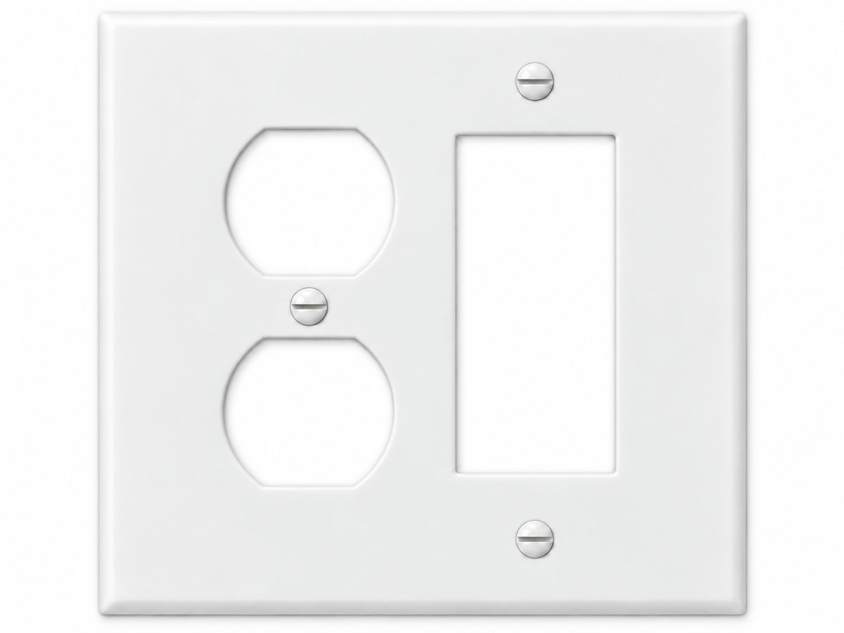2-Gang, Midi Size, 1 Duplex & 1 Rocker/GFI, White Thermoplastic Wall Plate Cover