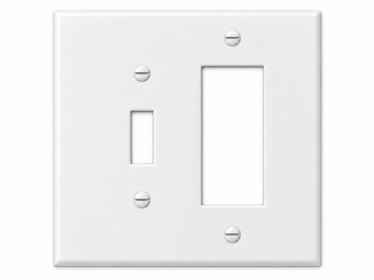2-Gang, Midi Size, 1 Toggle & 1 Rocker/GFI, White Thermoplastic Wall Plate Cover