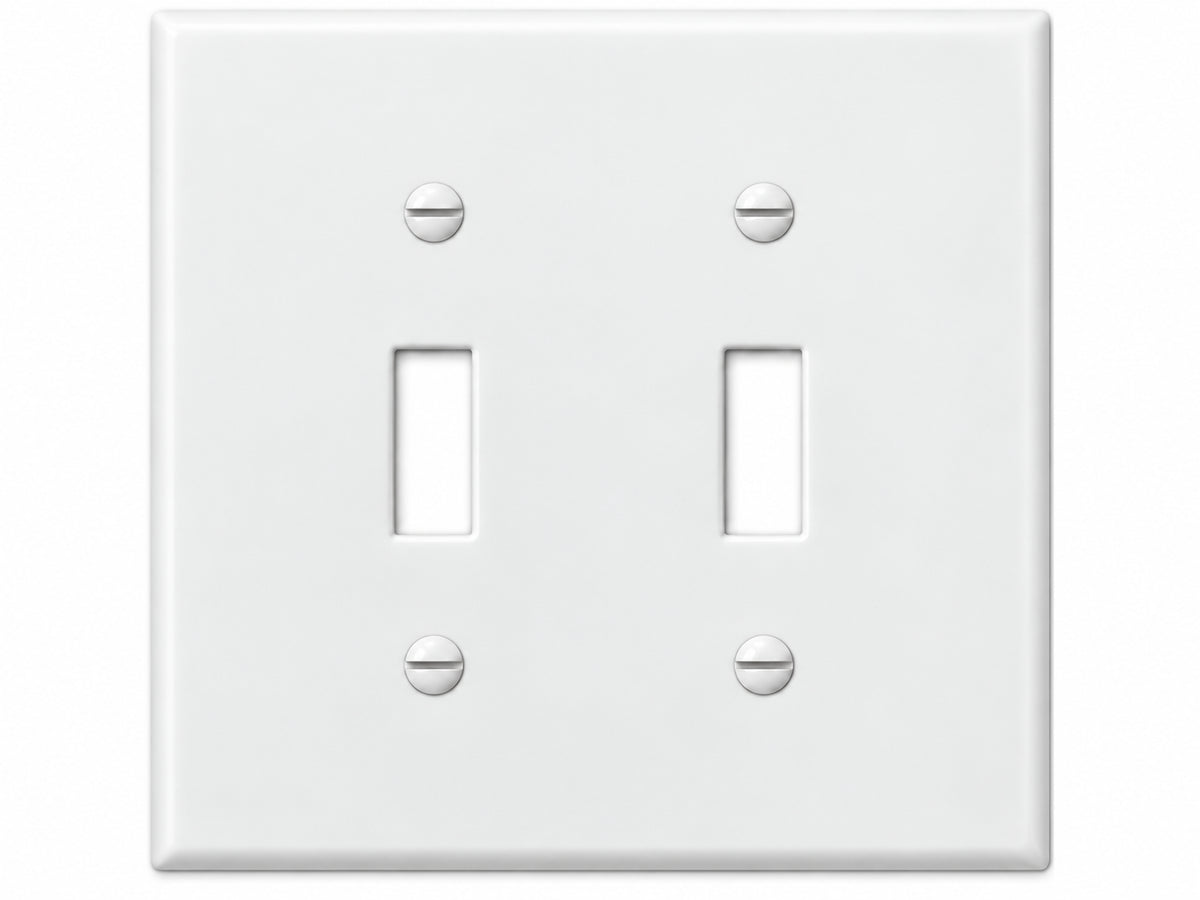 2-Gang, Midi Size, 2 Toggle, White Thermoplastic Wall Plate Cover