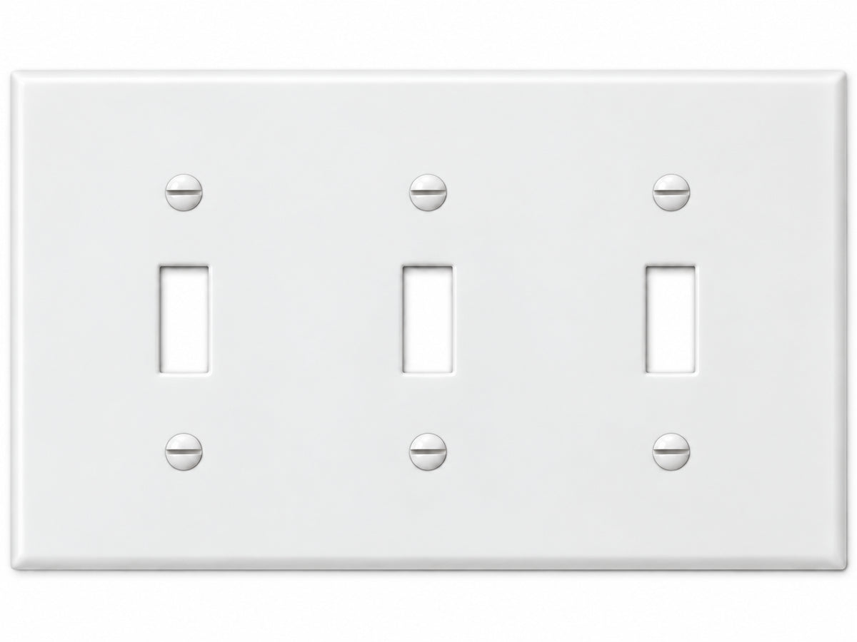 3-Gang, Midi Size, 3 Toggle, White Thermoplastic Wall Plate Cover