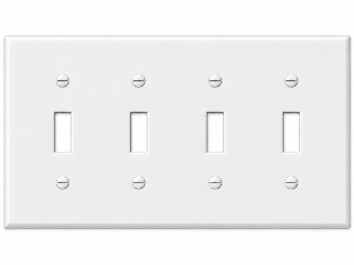 4-Gang, Midi Size, 4 Toggle, White Thermoplastic Wall Plate Cover