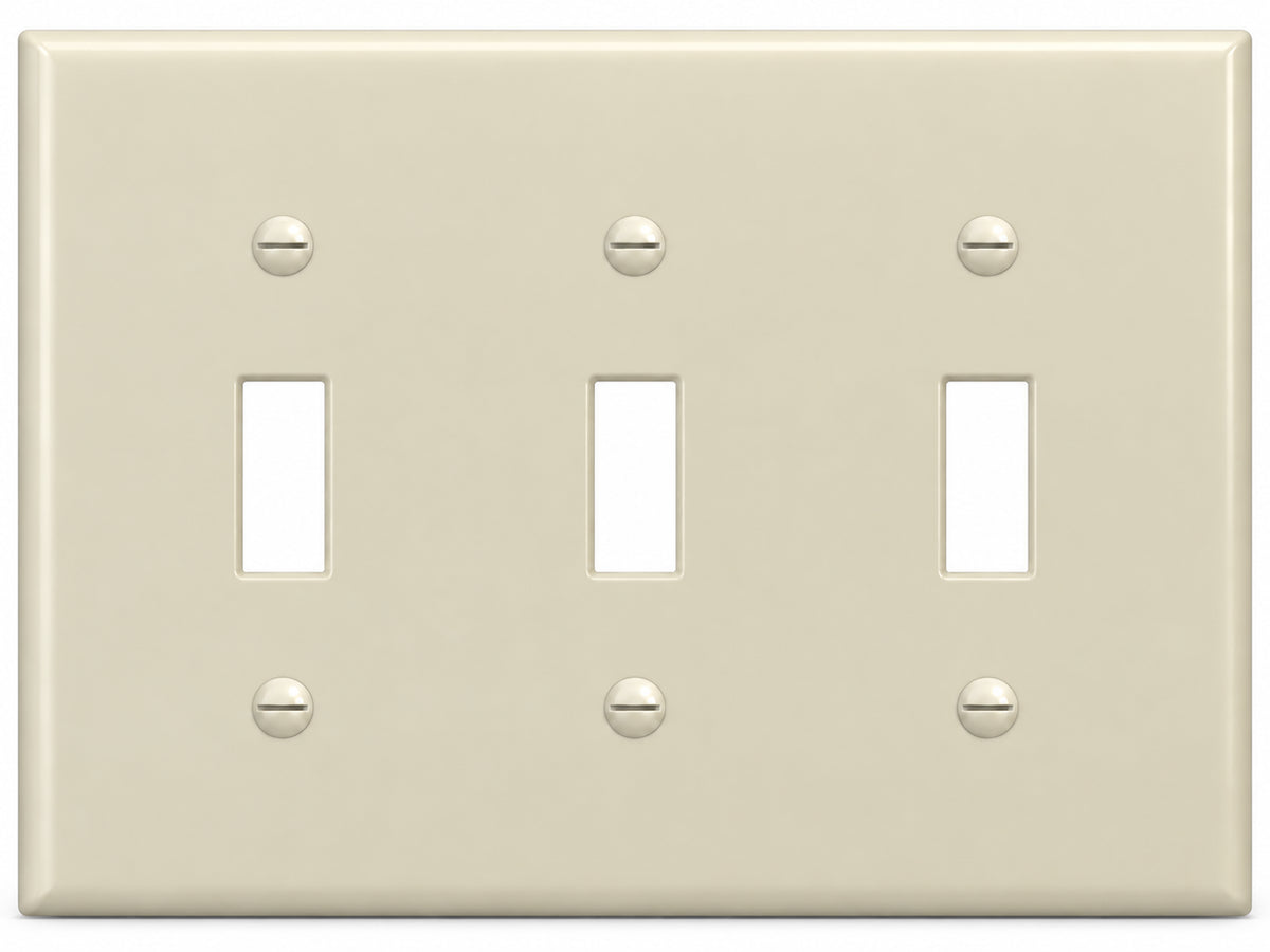 3-Gang, Standard Size, 3 Toggle, Ivory Thermoplastic Wall Plate Cover