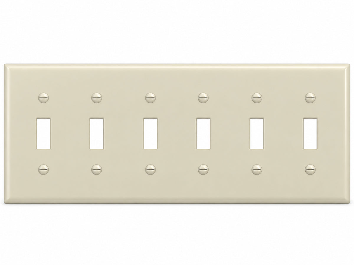 6-Gang, Standard Size, 6 Toggle, Ivory Thermoplastic Wall Plate Cover