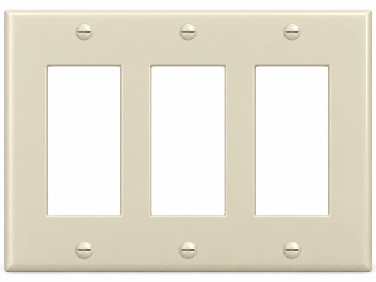 3-Gang, Standard Size, 3 Rocker/GFI, Ivory Thermoplastic Wall Plate Cover