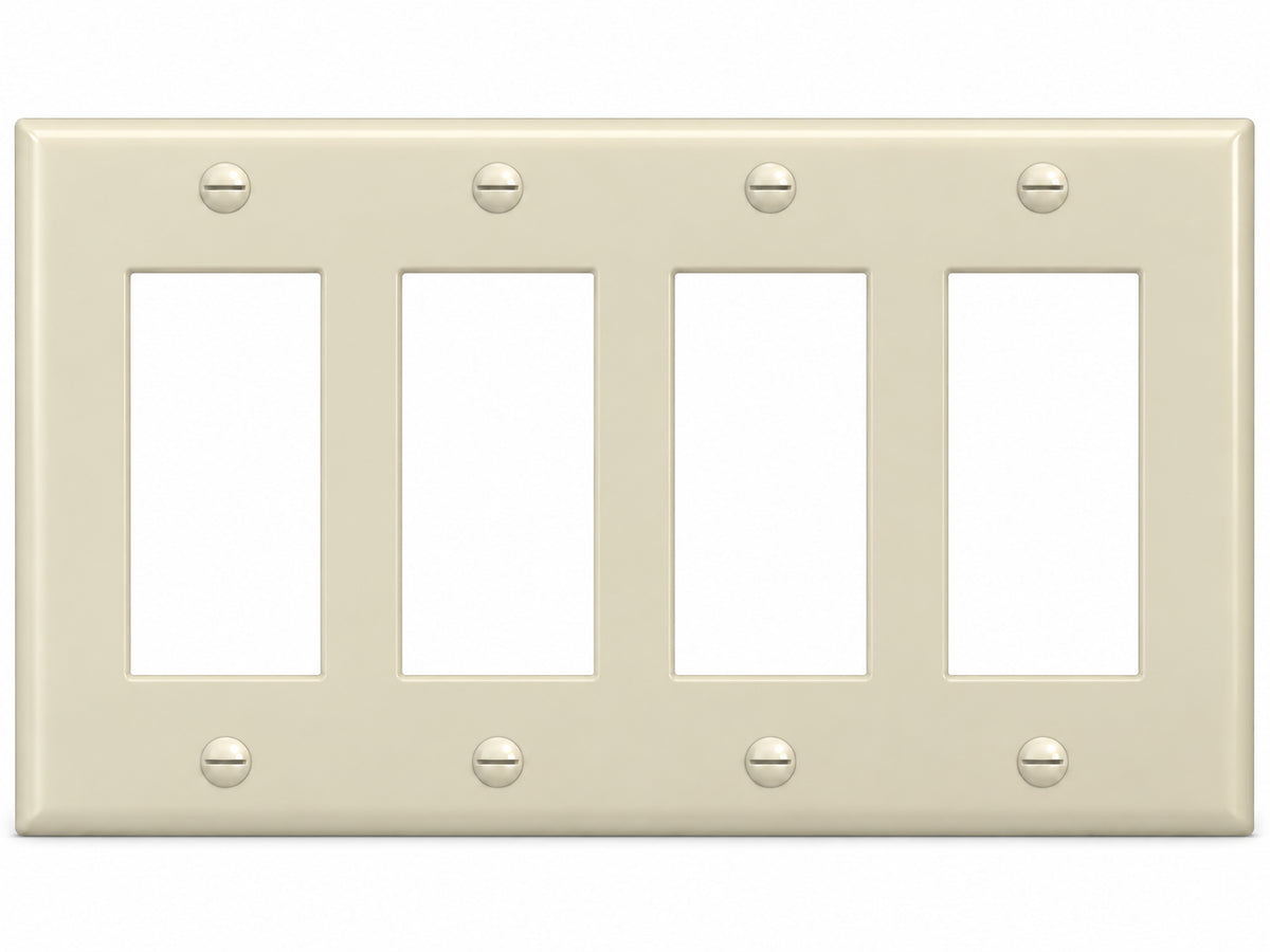4-Gang, Standard Size, 4 Rocker/GFI, Ivory Thermoplastic Wall Plate Cover