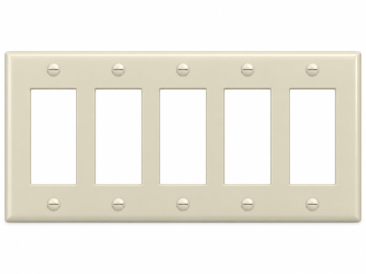 5-Gang, Standard Size, 5 Rocker/GFI, Ivory Thermoplastic Wall Plate Cover