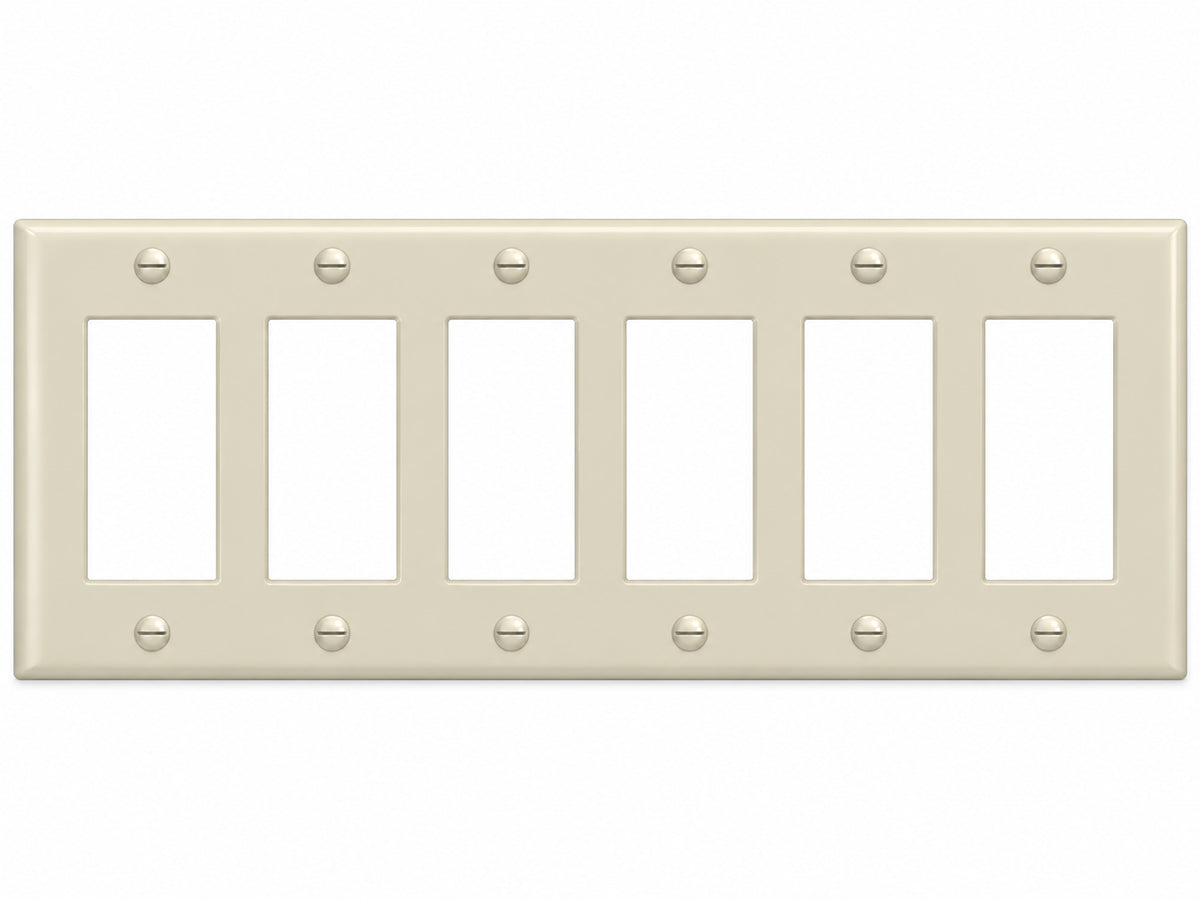 6-Gang, Standard Size, 6 Rocker/GFI, Ivory Thermoplastic Wall Plate Cover