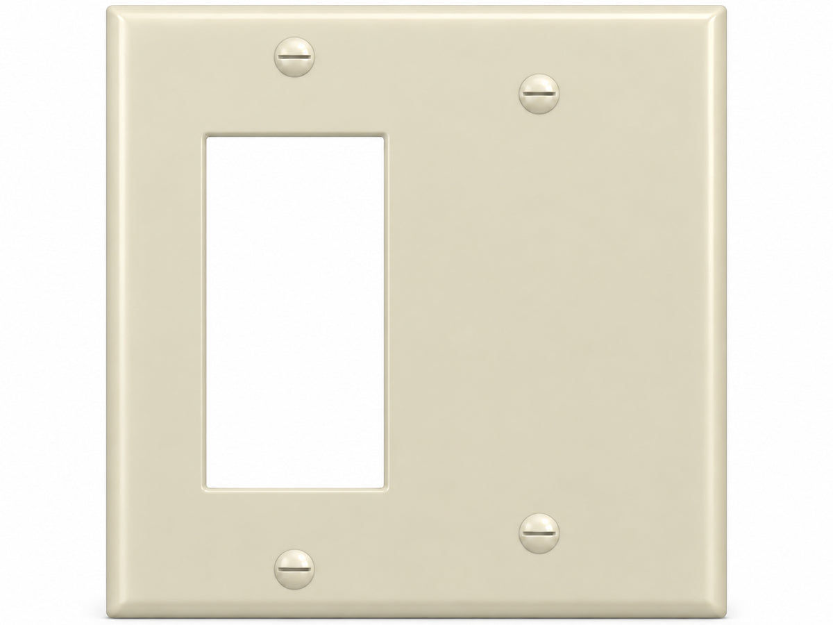 2-Gang, Standard Size, 1 Rocker/GFI & 1 Blank, Ivory Thermoplastic Wall Plate Cover