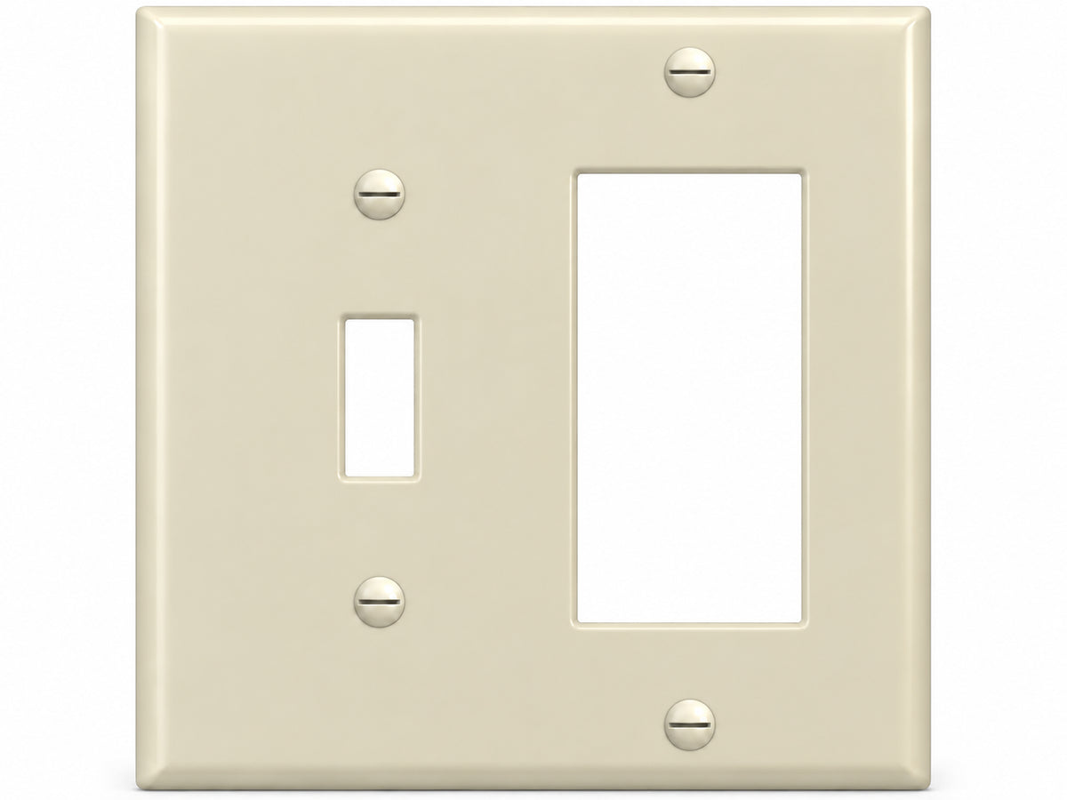 2-Gang, Standard Size, 1 Toggle & 1 Rocker/GFI, Ivory Thermoplastic Wall Plate Cover