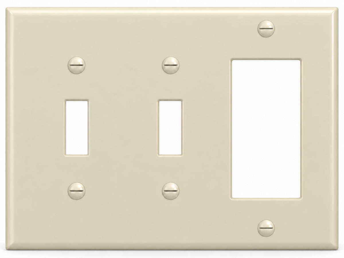 3-Gang, Standard Size, 2 Toggle & 1 Rocker/GFI, Ivory Thermoplastic Wall Plate Cover