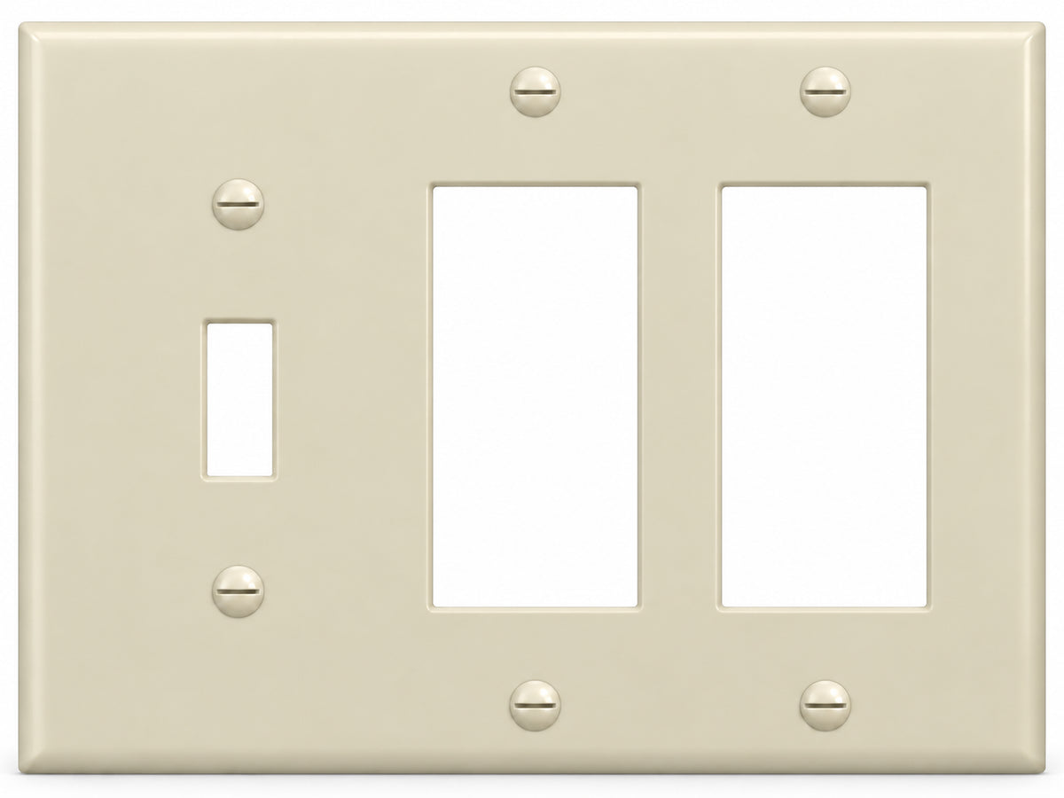 3-Gang, Standard Size, 1 Toggle & 2 Rocker/GFI, Ivory Thermoplastic Wall Plate Cover