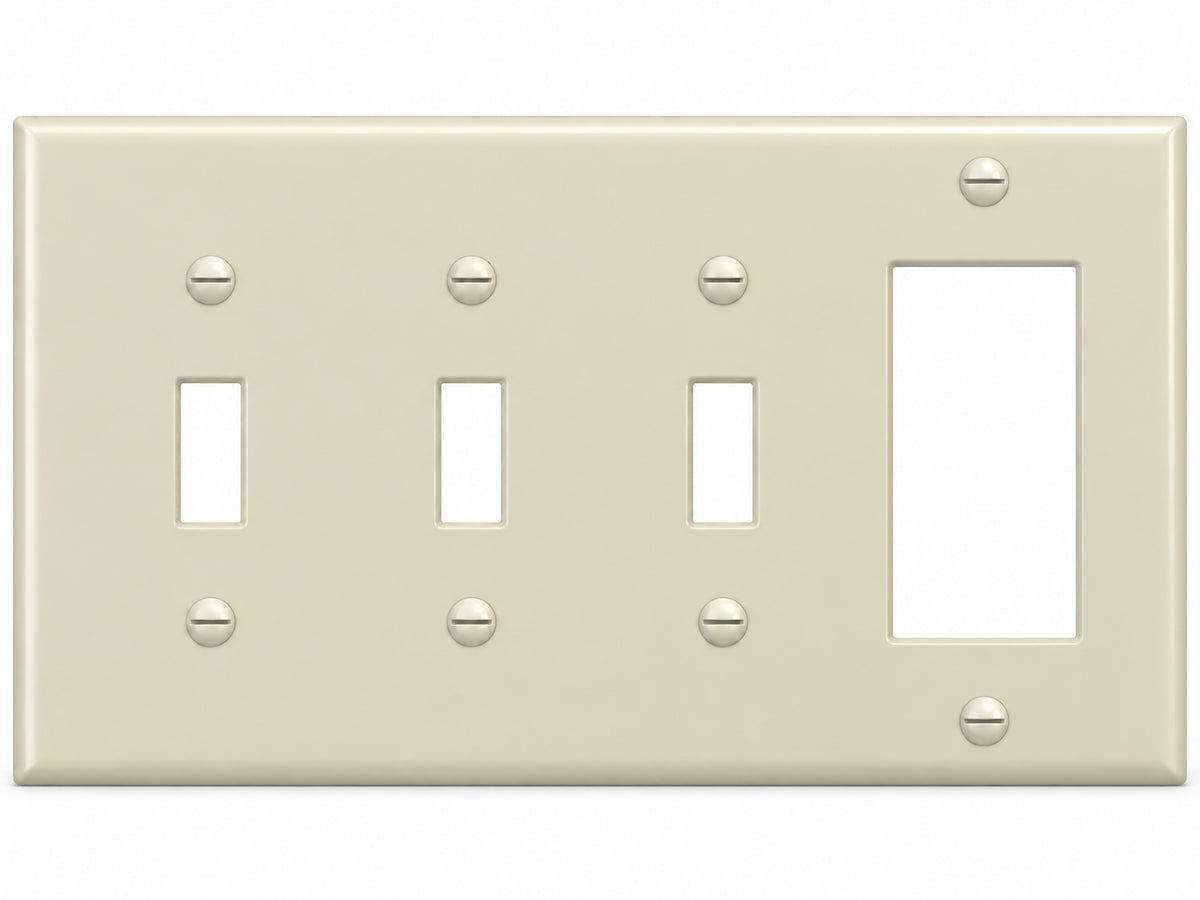 4-Gang, Standard Size, 3 Toggle & 1 Rocker/GFI, Ivory Thermoplastic Wall Plate Cover