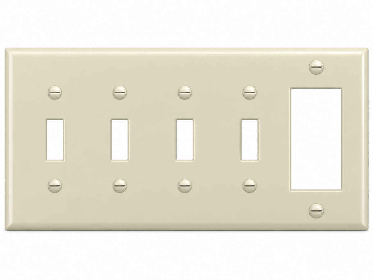 5-Gang, Standard Size, 4 Toggle & 1 Rocker/GFI, Ivory Thermoplastic Wall Plate Cover