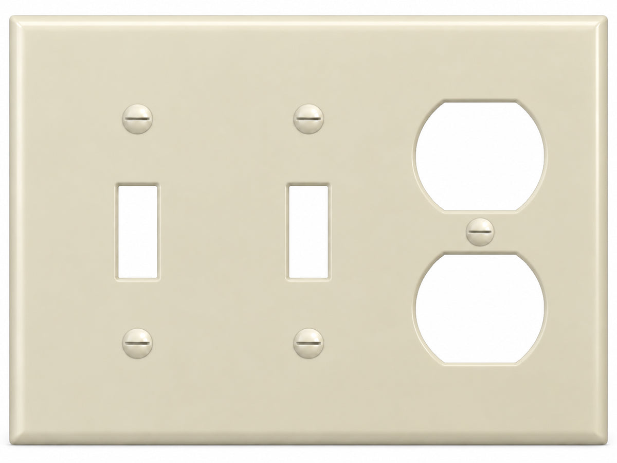3-Gang, Standard Size, 2 Toggle & 1 Duplex, Ivory Thermoplastic Wall Plate Cover