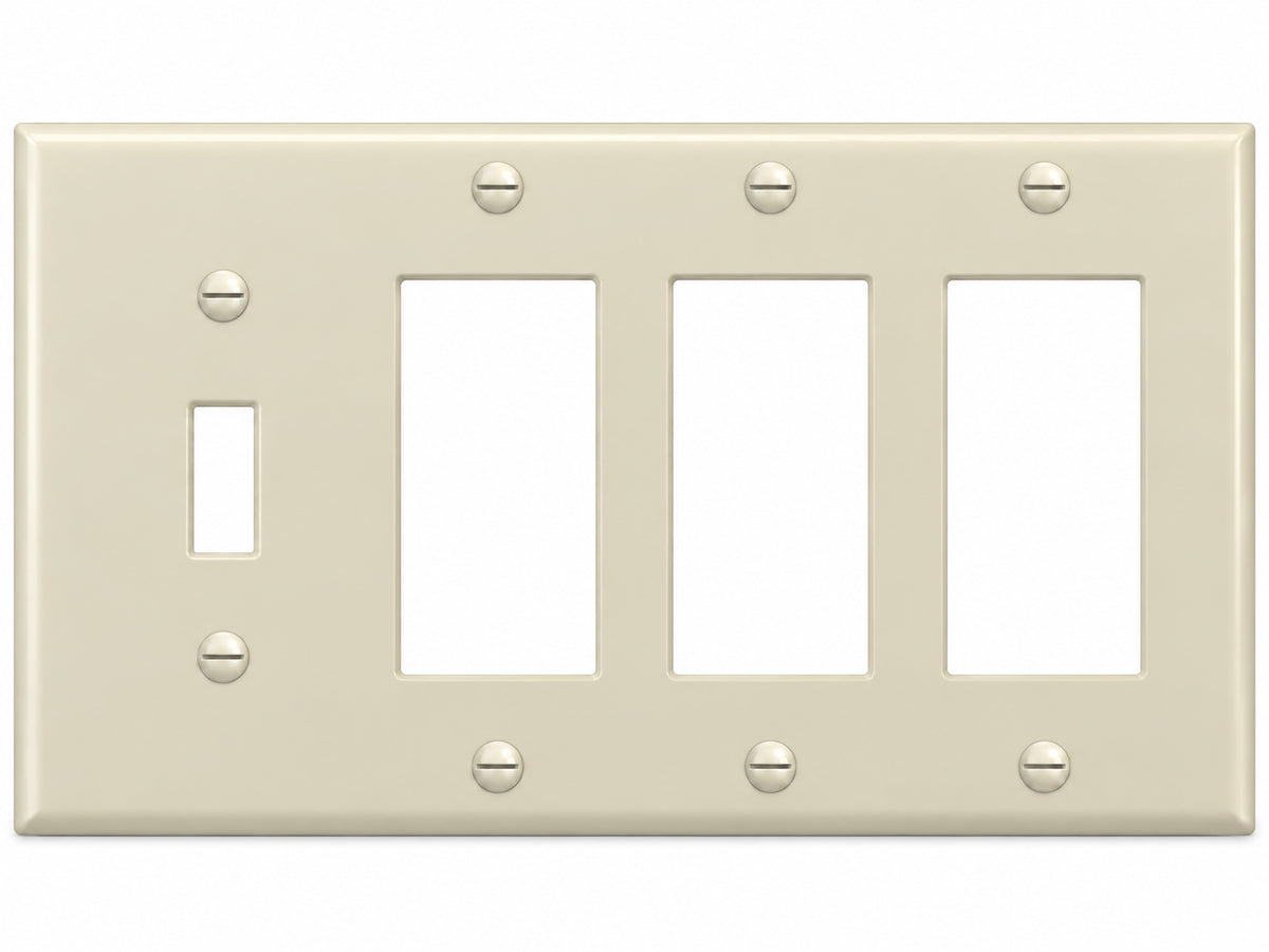 4-Gang, Standard Size, 1 Toggle & 3 Rocker/GFI, Ivory Thermoplastic Wall Plate Cover