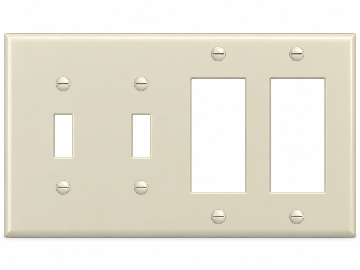 4-Gang, Standard Size, 2 Toggle & 2 Rocker/GFI, Ivory Thermoplastic Wall Plate Cover