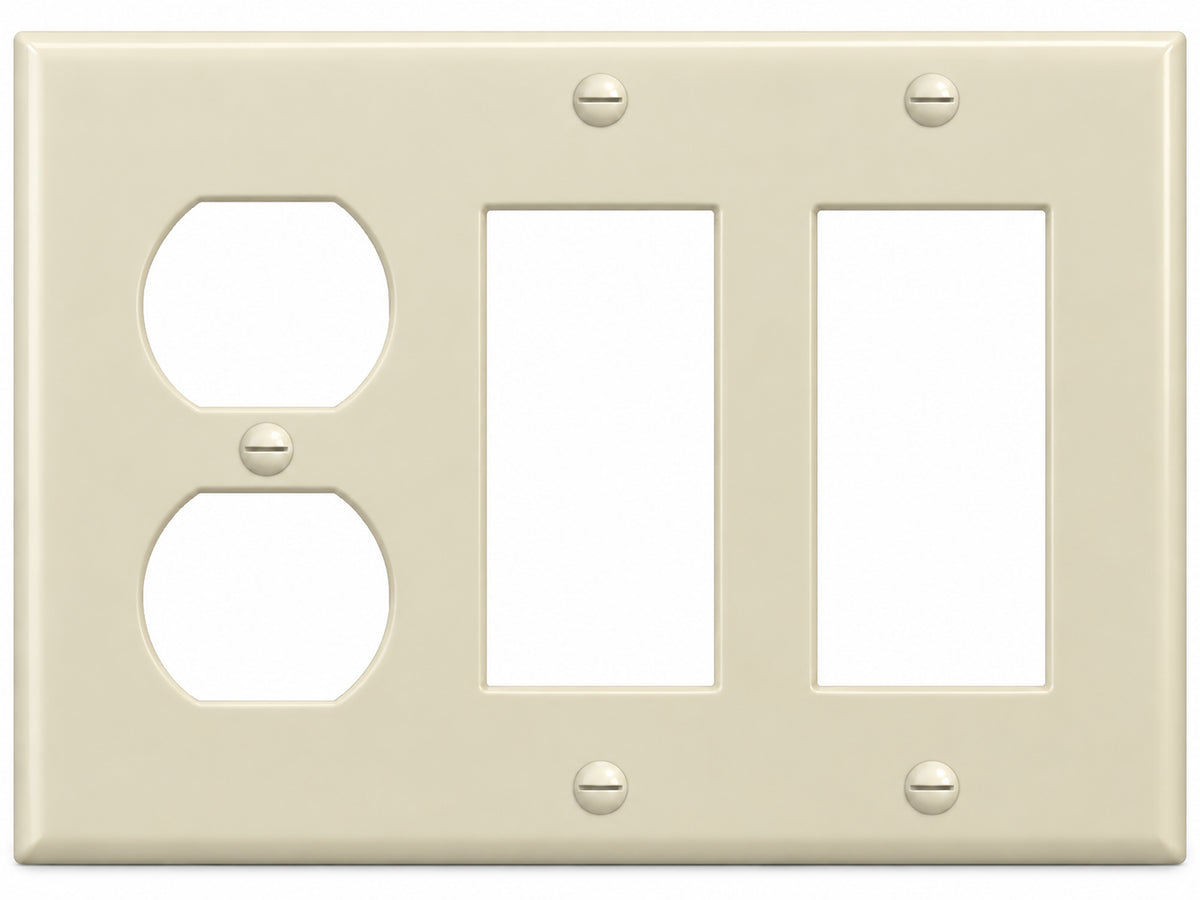 3-Gang, Standard Size, 1 Duplex & 2 Rocker/GFI, Ivory Thermoplastic Wall Plate Cover