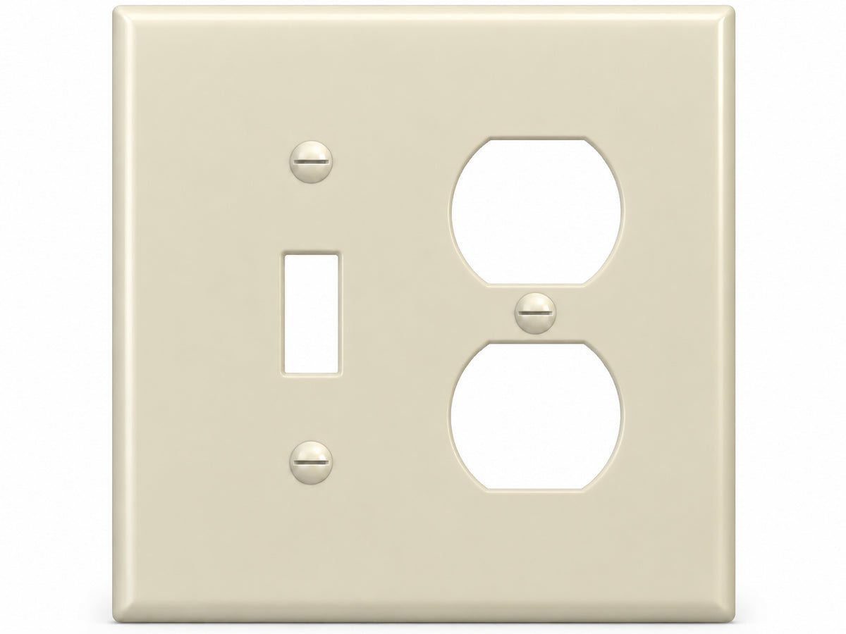 2-Gang, Midi Size, 1 Toggle & 1 Duplex, Ivory Thermoplastic Wall Plate Cover