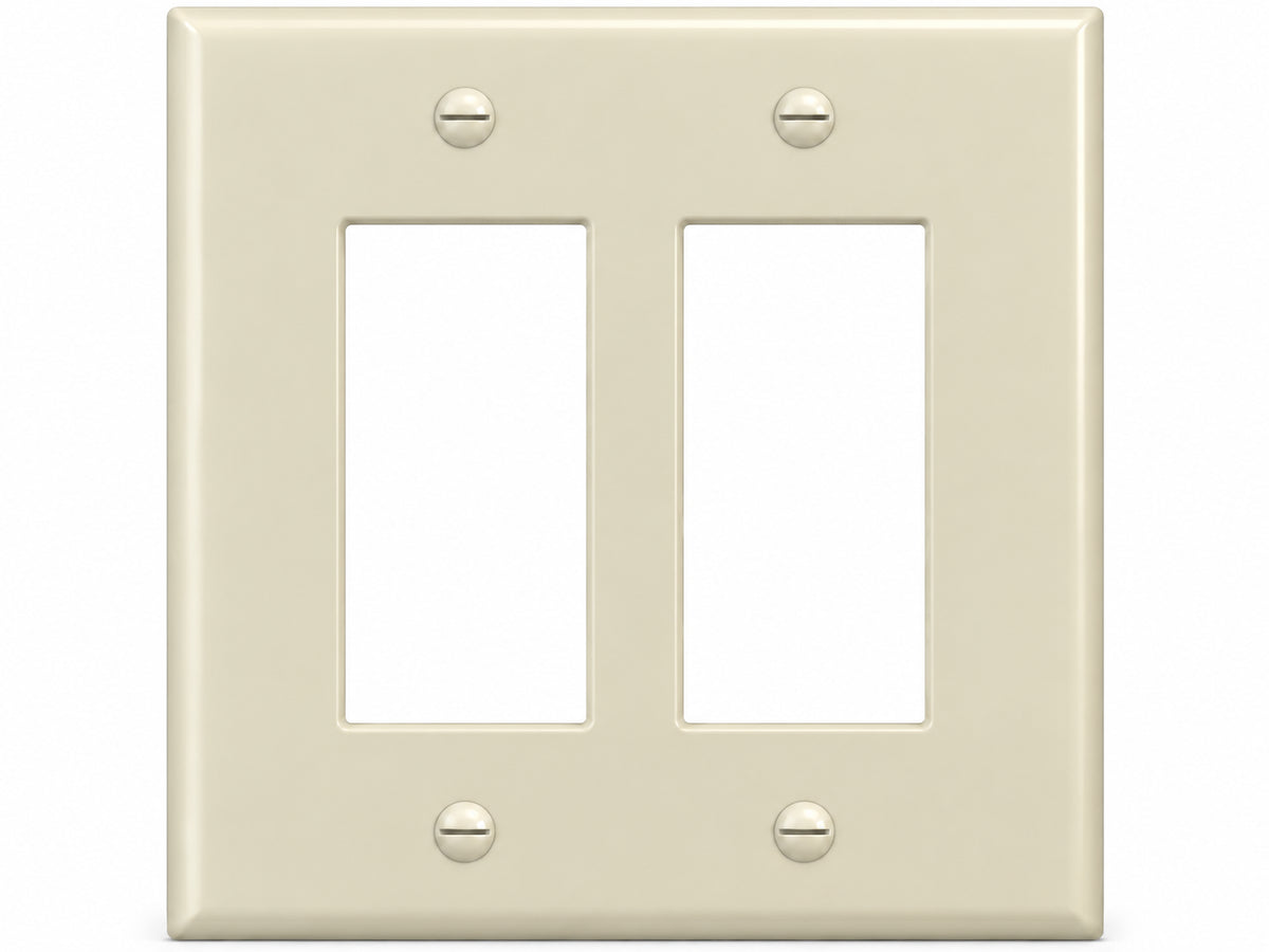 2-Gang, Midi Size, 2 Rocker/GFI, Ivory Thermoplastic Wall Plate Cover
