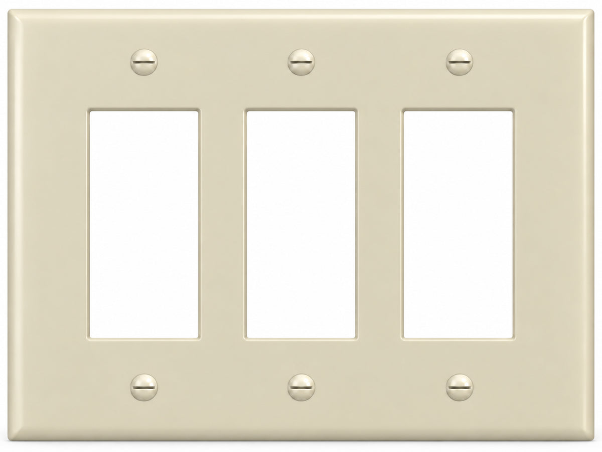 3-Gang, Midi Size, 3 Rocker/GFI, Ivory Thermoplastic Wall Plate Cover