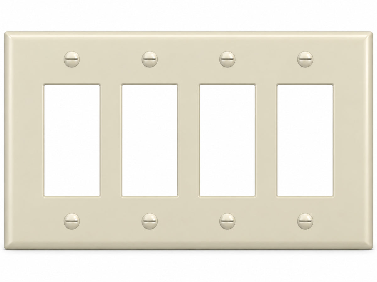 4-Gang, Midi Size, 4 Rocker/GFI, Ivory Thermoplastic Wall Plate Cover