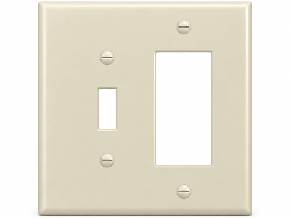 2-Gang, Midi Size, 1 Toggle & 1 Rocker/GFI, Ivory Thermoplastic Wall Plate Cover