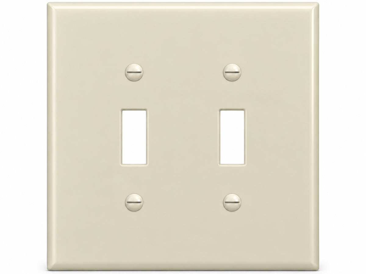 2-Gang, Midi Size, 2 Toggle, Ivory Thermoplastic Wall Plate Cover
