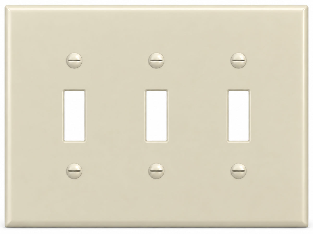 3-Gang, Midi Size, 3 Toggle, Ivory Thermoplastic Wall Plate Cover