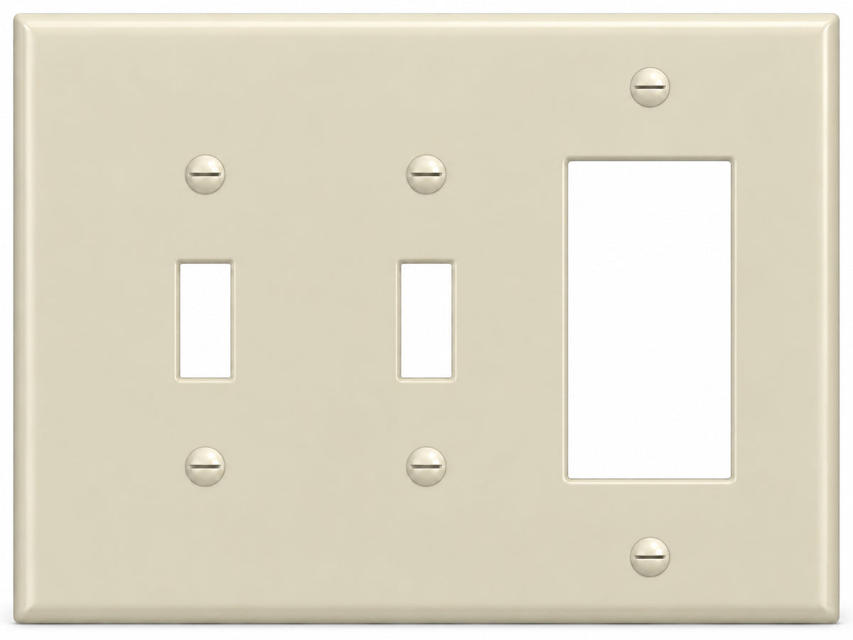 3-Gang, Midi Size, 2 Toggle & 1 Rocker/GFI, Ivory Thermoplastic Wall Plate Cover