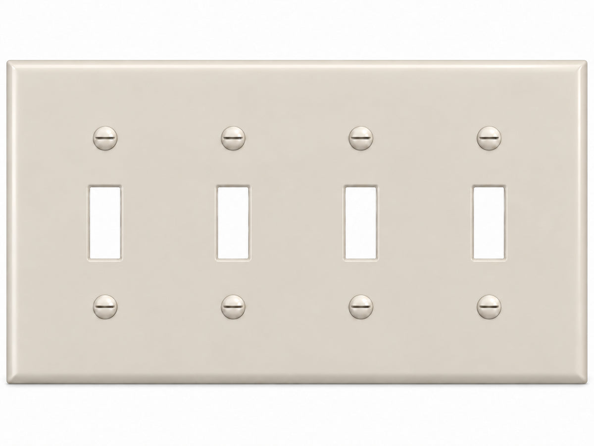 4-Gang, Standard Size, 4 Toggle, Light Almond Thermoplastic Wall Plate Cover