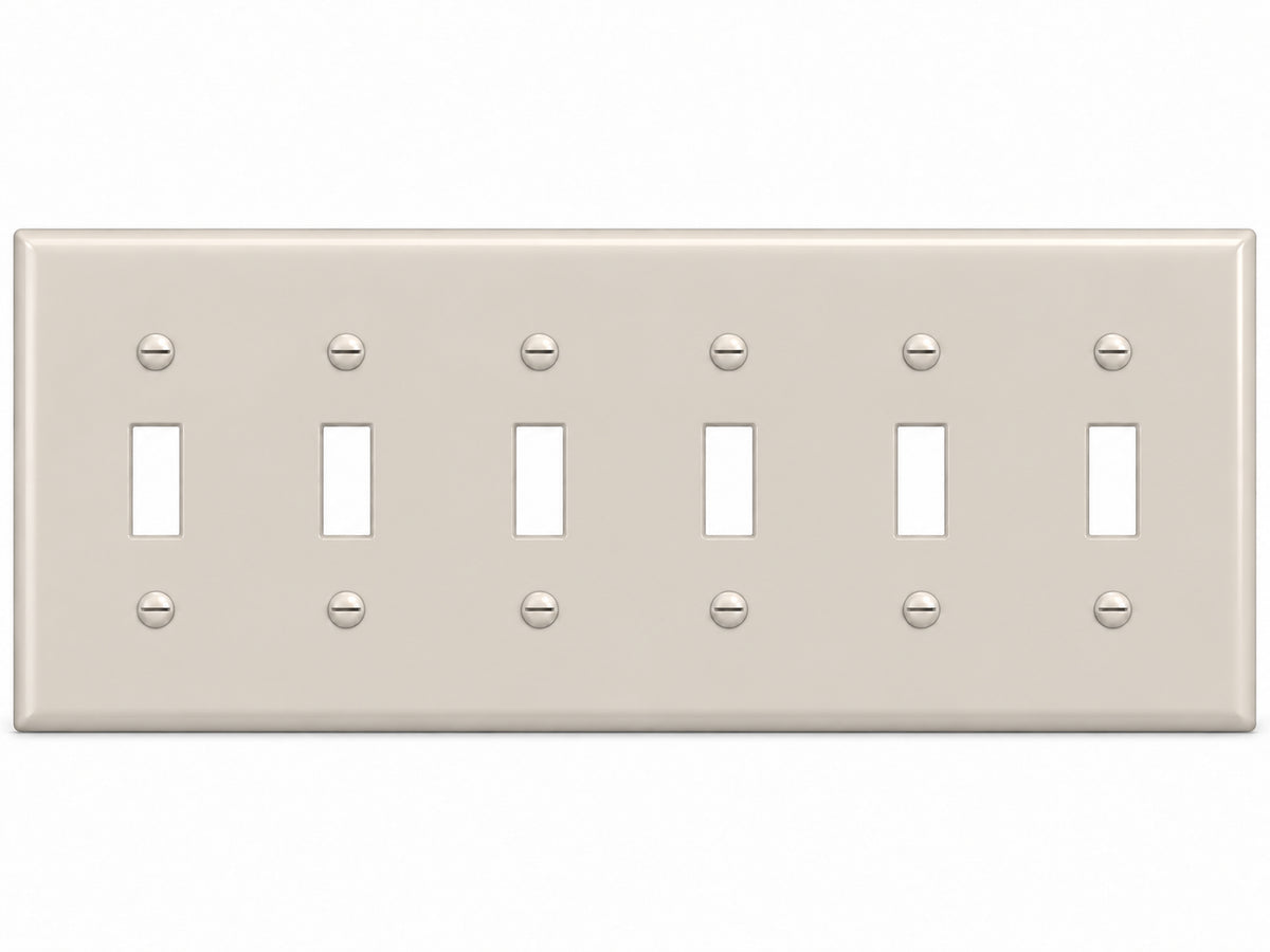 6-Gang, Standard Size, 6 Toggle, Light Almond Thermoplastic Wall Plate Cover