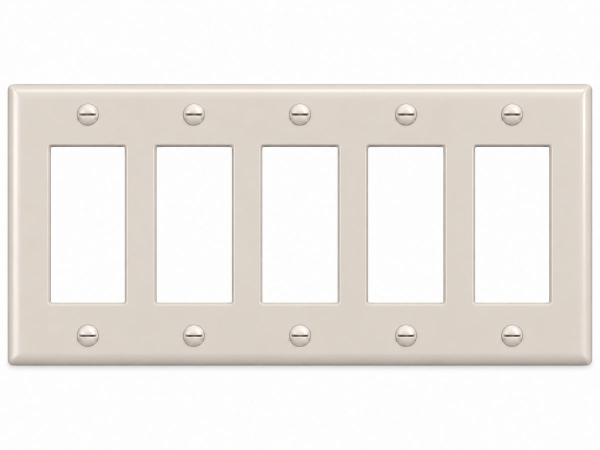 5-Gang, Standard Size, 5 Rocker/GFI, Light Almond Thermoplastic Wall Plate Cover