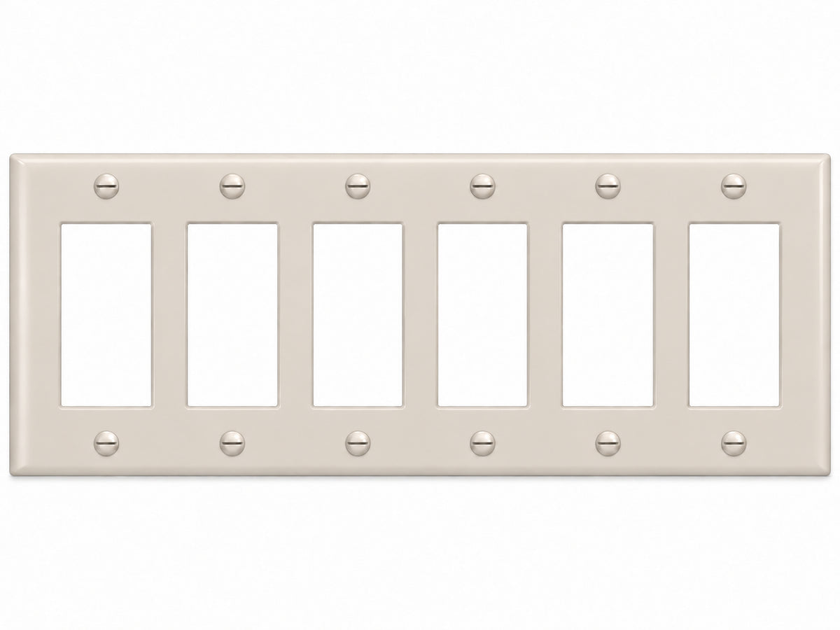 6-Gang, Standard Size, 6 Rocker/GFI, Light Almond Thermoplastic Wall Plate Cover