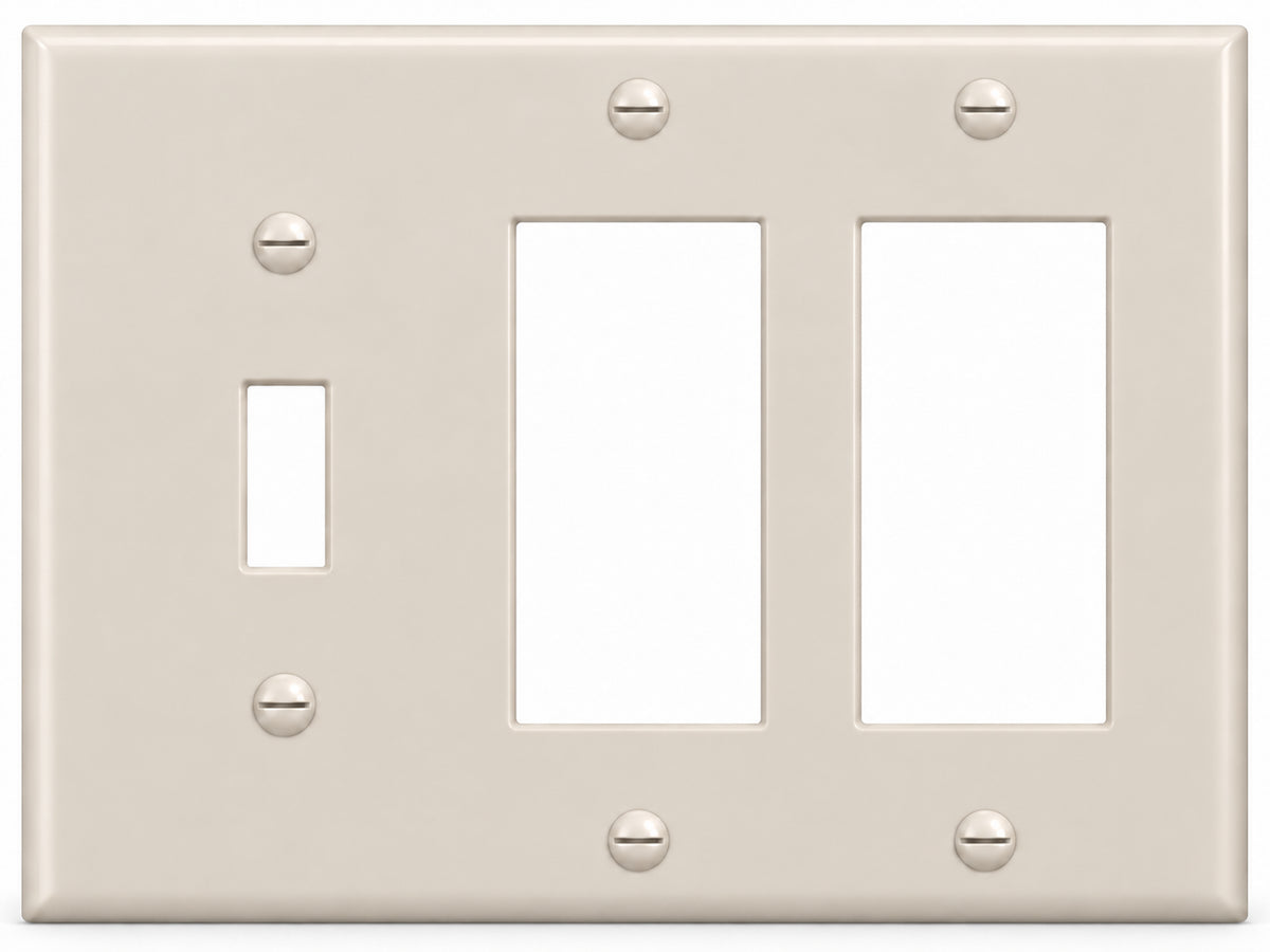 3-Gang, Standard Size, 1 Toggle & 2 Rocker/GFI, Light Almond Thermoplastic Wall Plate Cover