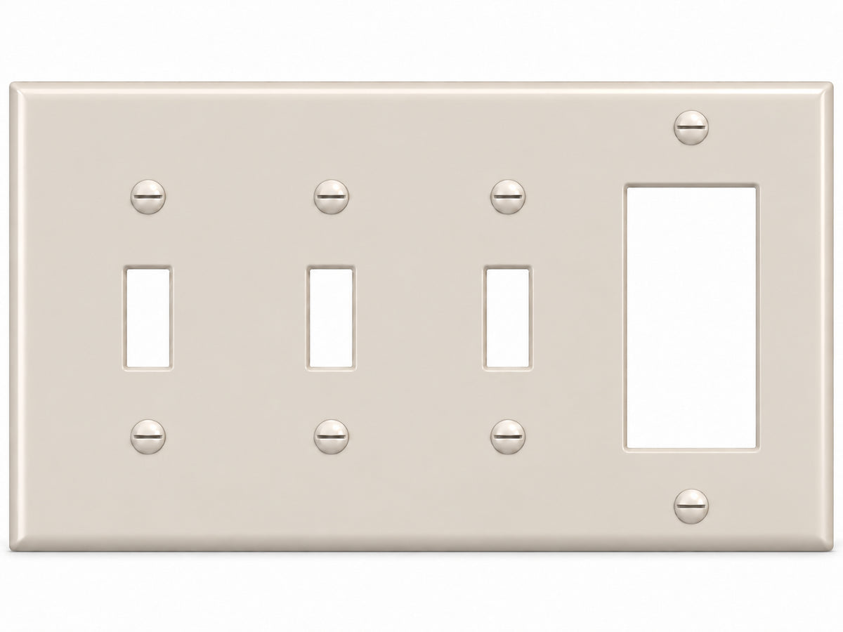 4-Gang, Standard Size, 3 Toggle & 1 Rocker/GFI, Light Almond Thermoplastic Wall Plate Cover