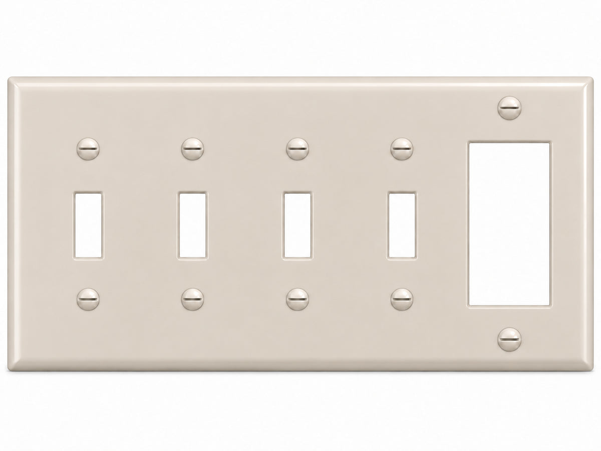 5-Gang, Standard Size, 4 Toggle & 1 Rocker/GFI, Light Almond Thermoplastic Wall Plate Cover