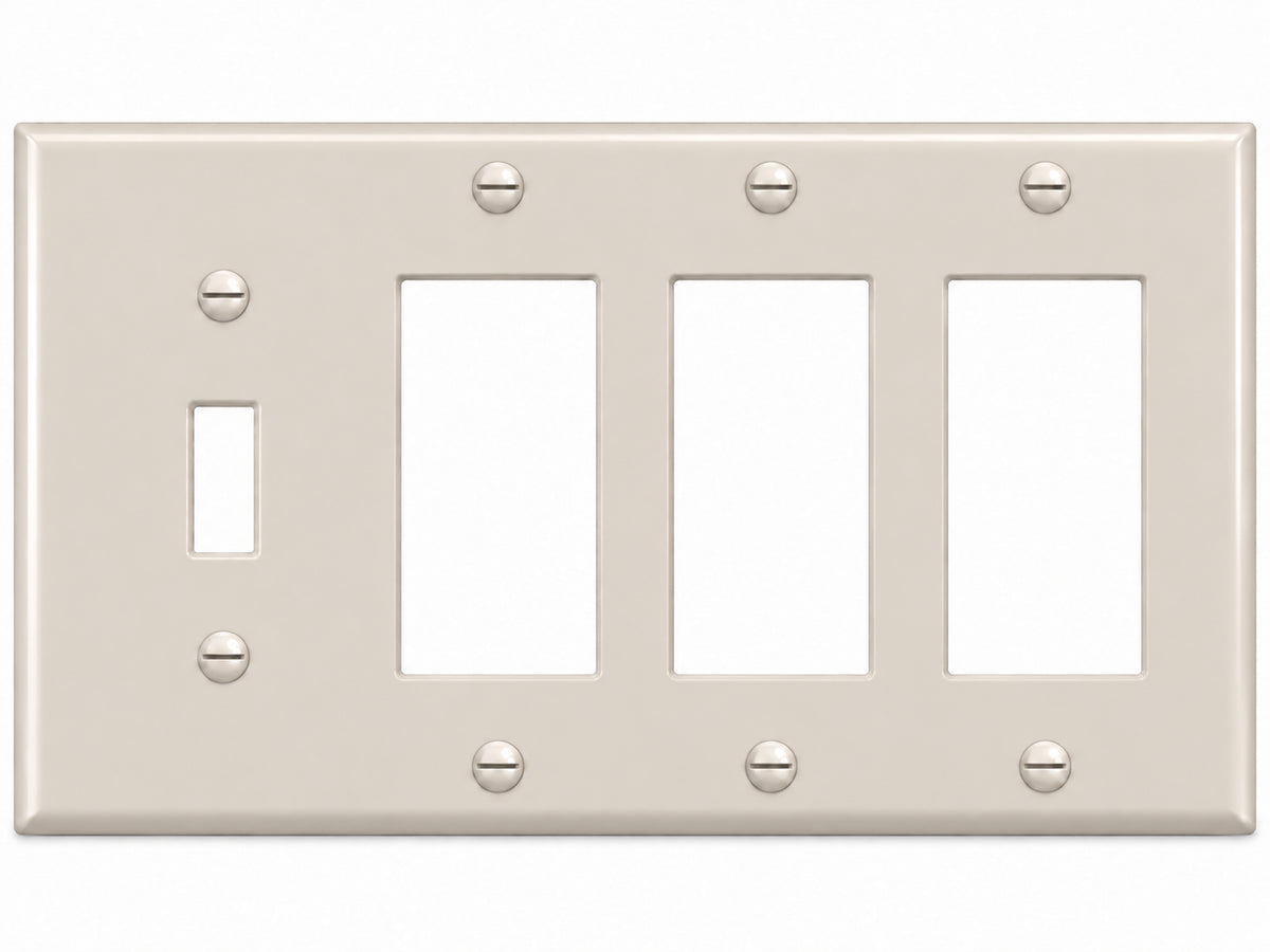 4-Gang, Standard Size, 1 Toggle & 3 Rocker/GFI, Light Almond Thermoplastic Wall Plate Cover